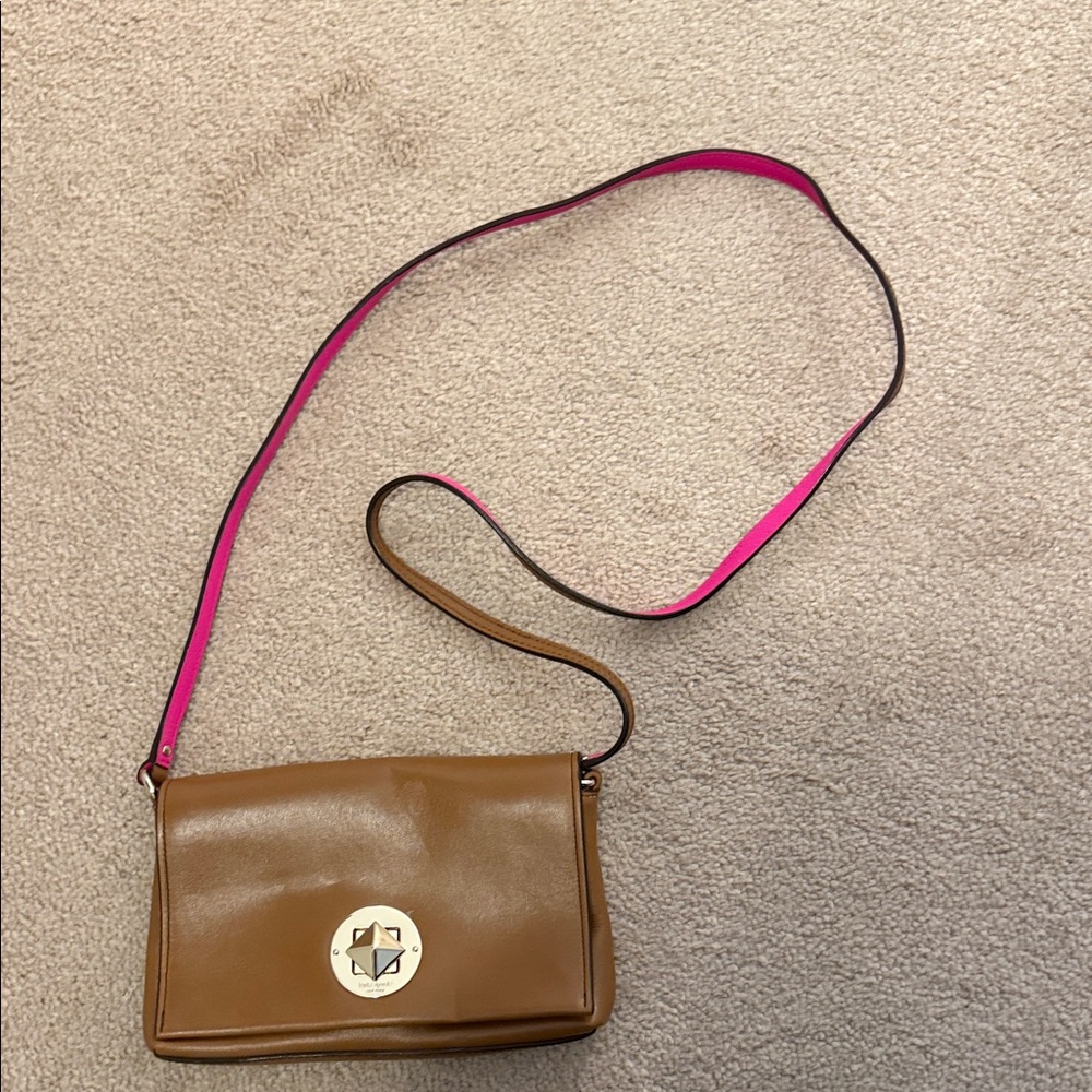 Kate Spade Brown Crossbody Bag with Pink Strap